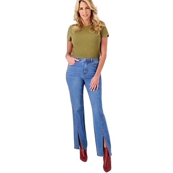 NWOT Peace Love World Regular Denim Slit Hem Jeans SIZE 16 - Picture 3 of 10